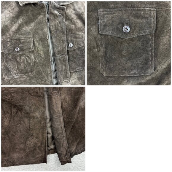 Vintage GAP Jacket Mens Large Brown Suede Leather Shacket Button Up Coat 90s Y2K - Picture 9 of 11